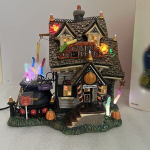 DEPT 56 Halloween Lighted Village THE CANDY CAULDRON Complete 5 worms & 2 signs